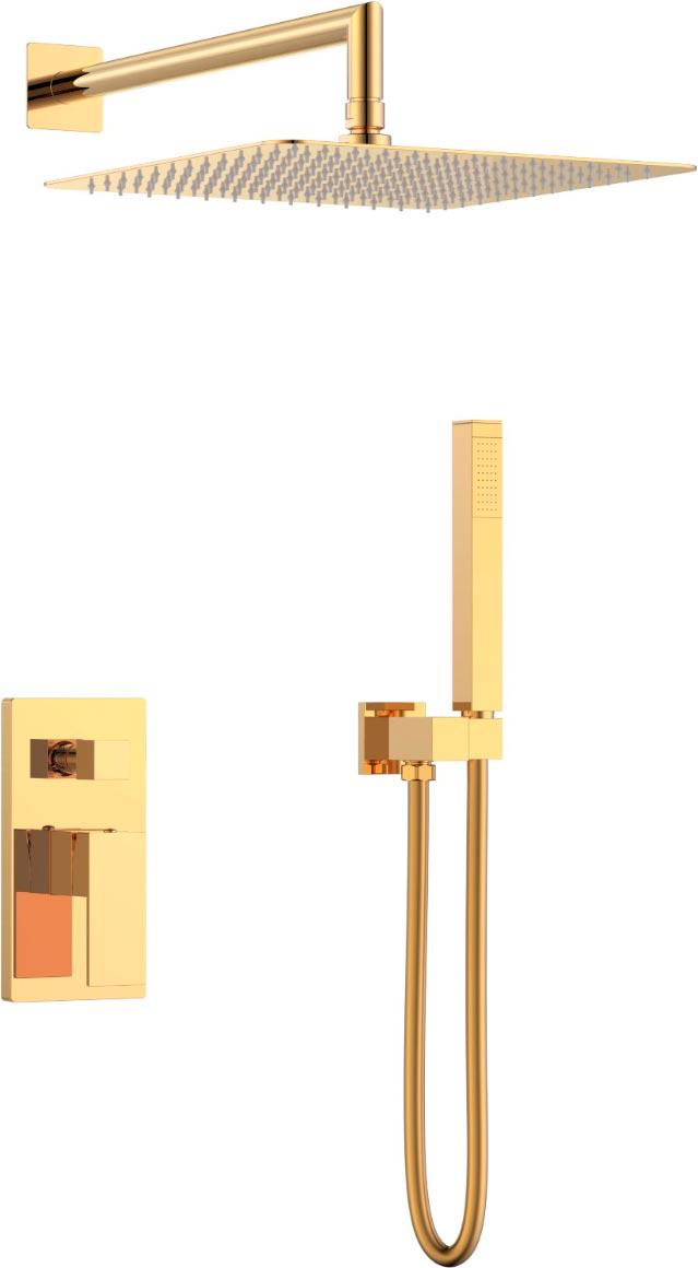 Смеситель для ванны/душа, встраиваемый (cмеситель внешн.+ внутренняя часть, излив, лейка, шланг) , цв. золото глянец ZZ