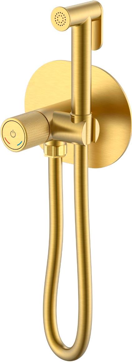 Гигиенический душ со смесителем TECH MATT GOLD, с вннутренней частью (душевой шланг, держатель д/душа), цв. золото матовое ZZ