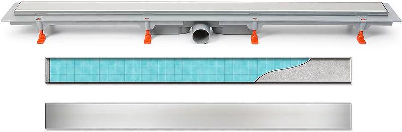 Водоотводящий желоб 450 мм, с решеткой под плитку, цв. хром ZZ