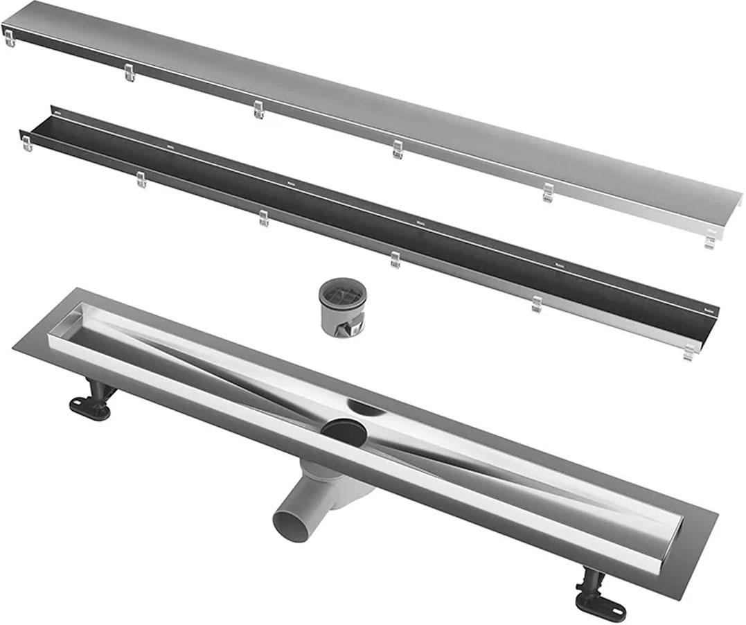 Душевой лоток double 750 мм, двустронняя рештка из нержавеющей стали ZZ