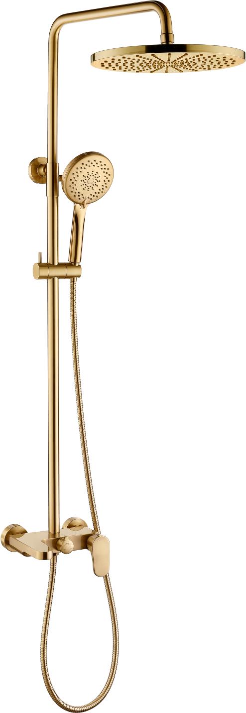 Душевой стойка Spectre  MATT GOLD д/душа со смесителем (ручной/верхний душ, смеситель, шланг, держатель), цв. матовое золото,  ZZ