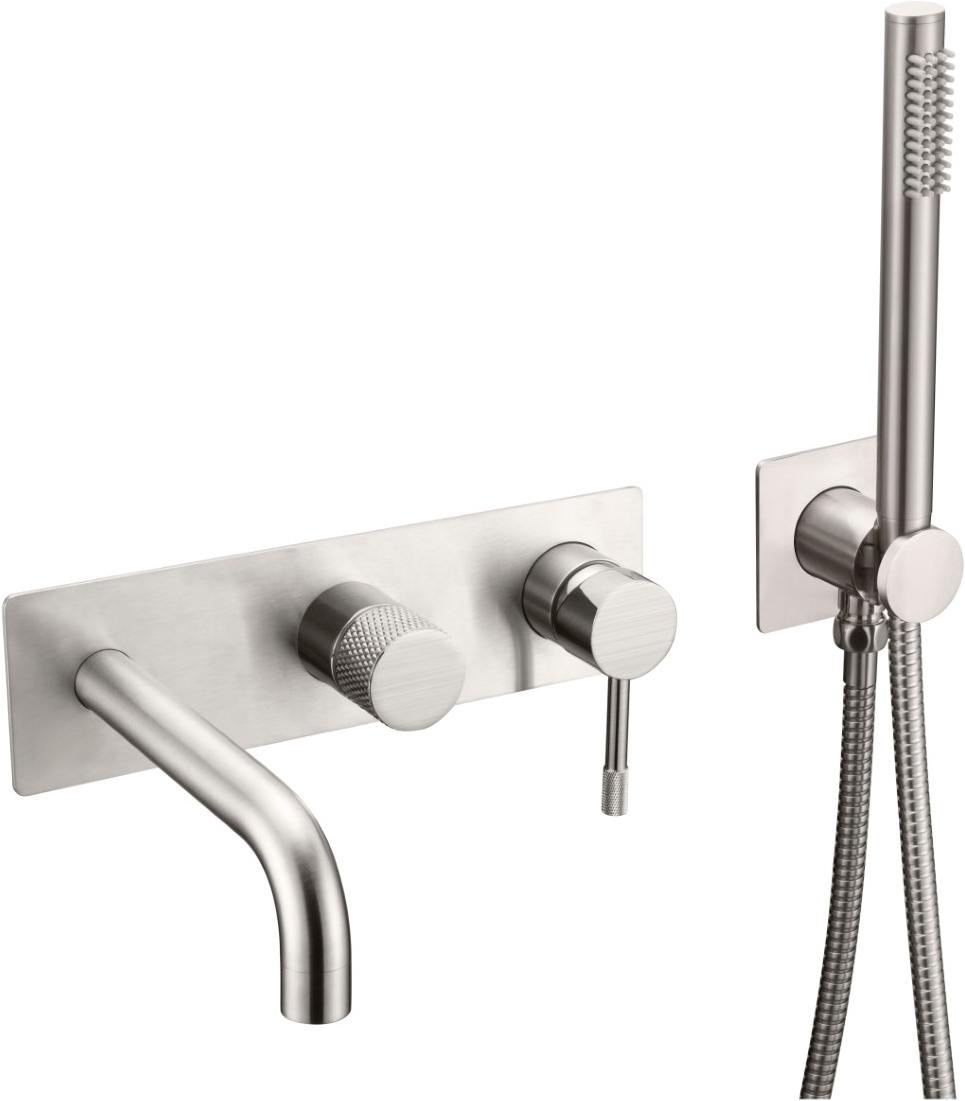 Смеситель для ванны и душа Uno NIKEL BRUSH, излив, ручной душ и внутренняя часть в компл.,цв. никель, ZZ
