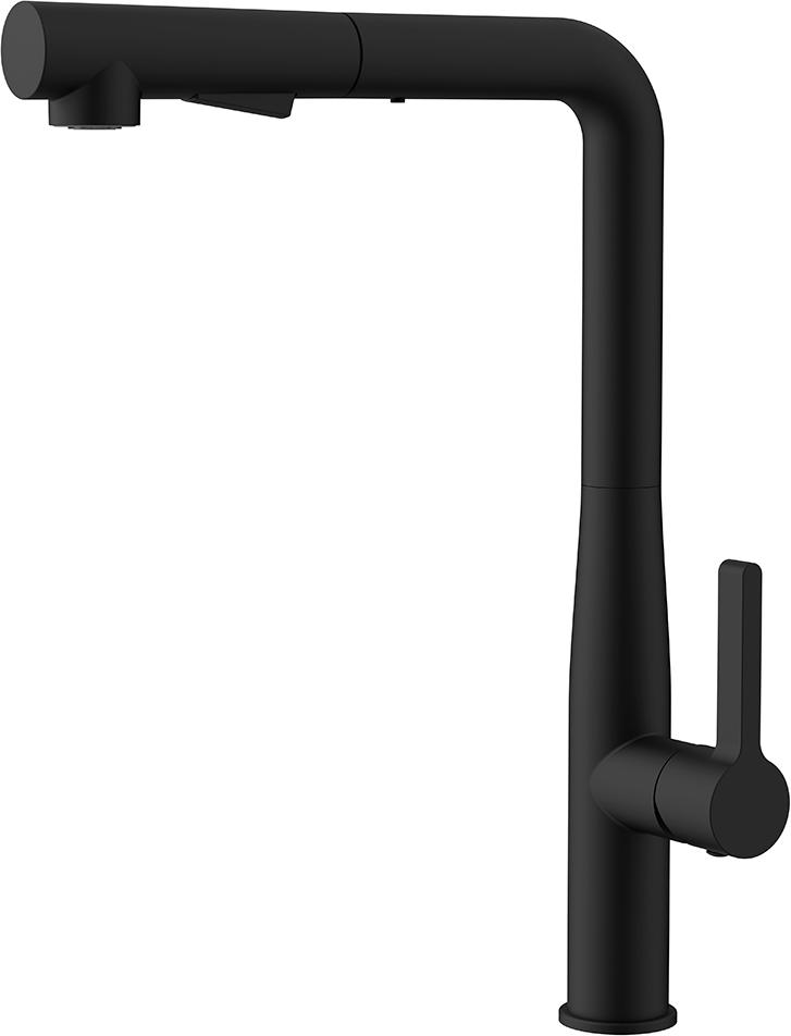 Смеситель для кухни, вытяжной излив, цв.черный матовый