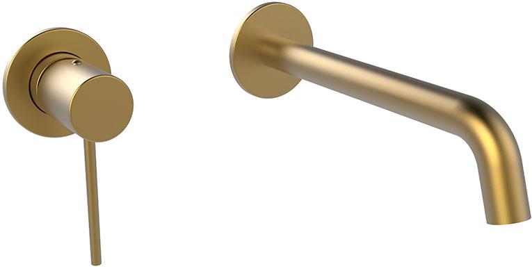 Смеситель для раковины встраиваемый в стену, внутр.часть в комплекте, цв.брашированное золото