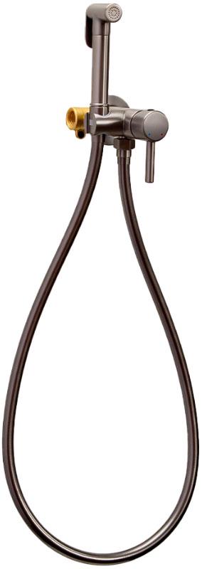 Комплект гигиенического душа (смеситель с внешней и встраив.частью, лейка, шланг), цв.оружейная сталь