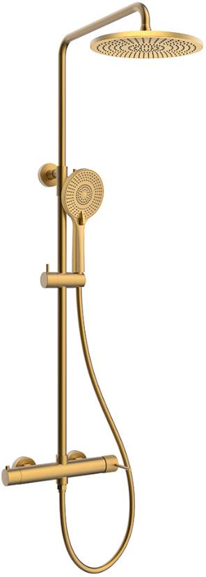 Душевая стойка для душа, с верхним и ручным душем, цв.брашированное золото