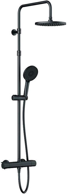 Душевая стойка для душа с термостатом (душевой шланг, ручной + верхний душ), цв. черный матовый ZZ