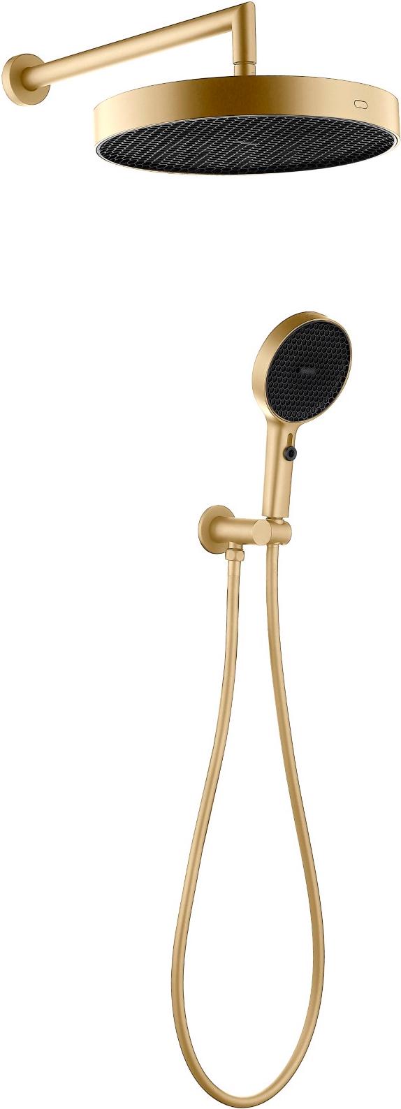 Душевой комплект Cell Matt Gold. 3 режима, верхний душ,душ лейка, шланг, шланговое подключ, цв. золото матовый, ZZ