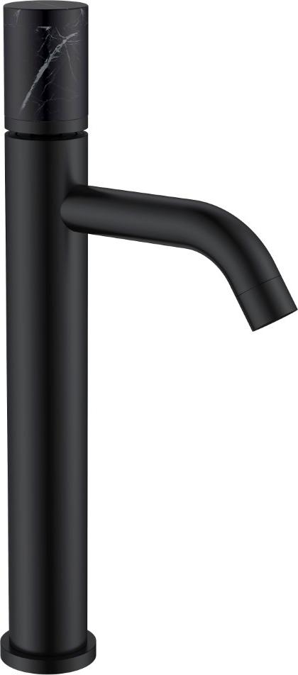 Смеситель для раковины высокий STICK BLACK MRAMOR BLACK, ручка мрамор черная,  ZZ