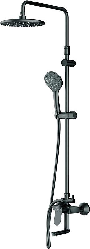 Душевая стойка для ванны/душа, с поворотным изливом и верхним душем, цв.черный ZZ