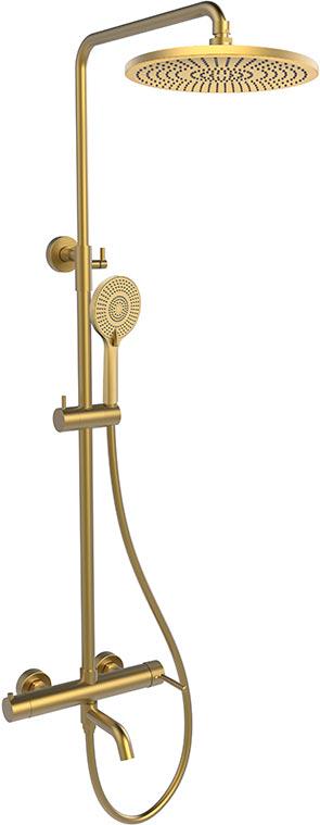 Душевая стойка для ванны/душа, с верхним и ручным душем, цв.брашированное золото, ZZ