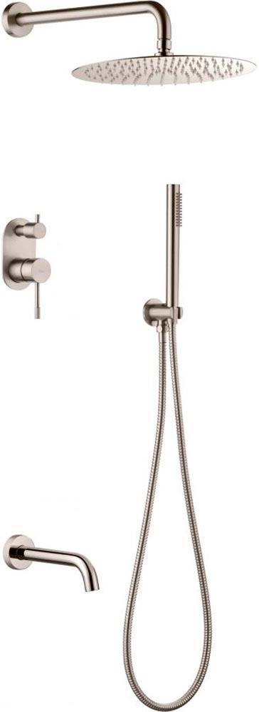 Смеситель для ванны и душа Uno Nikel Brush, встраиваемый, верний / ручной душ, излив, цв. никель брашированный, ZZ