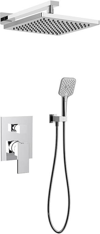 Душевой комплект для душа, встраиваемый, верхний и ручной душ, внутрен. часть в компл., смеситель без излива, цв. хром, ZZ