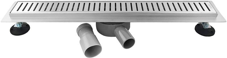 Водоотводящий желоб 600 мм, ркгулир. ножки,  слив горизонтальный, D 50, с решеткой под плитку, цв. сатин, ZZ