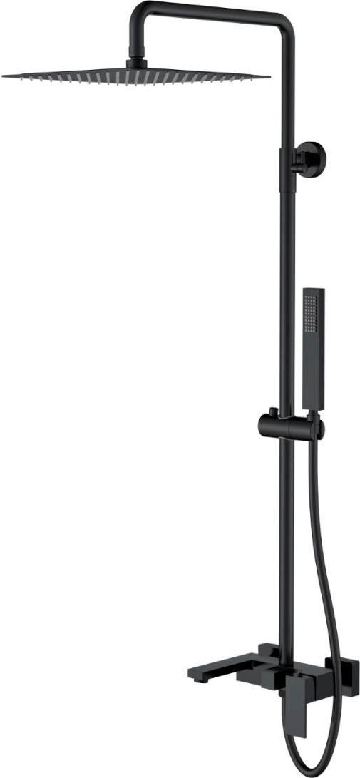 Душевой стойка Qubic Matt Black д/душа со смесителем (ручной/верхний душ, смеситель, шланг, держатель), цв. черный, ZZ
