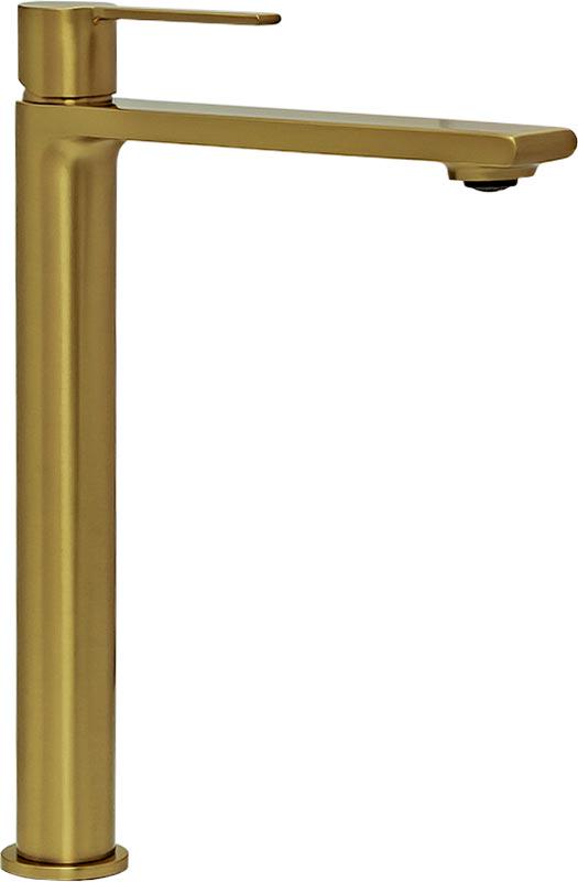 Смеситель для раковины, высокий, без донного клапана, цв.брашированное золото