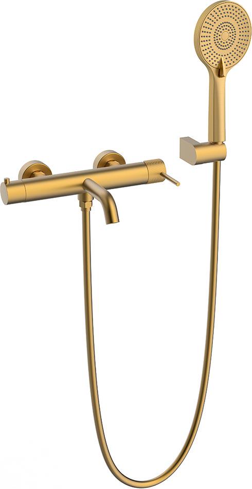 Смеситель для ванны/душа, однорычажный, с душевым гарнитуром, цв.брашированное золото