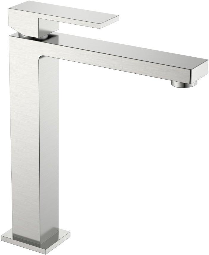 Смеситель для раковины высокий Qubic Brushed Nickel, без донного клапана, цв. брашированный никель ZZ