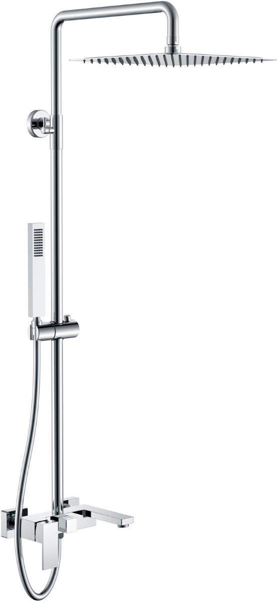 Душевой стойка Qubic д/душа со смесителем (ручной/верхний душ, смеситель, шланг, держатель), цв. хром,  ZZ