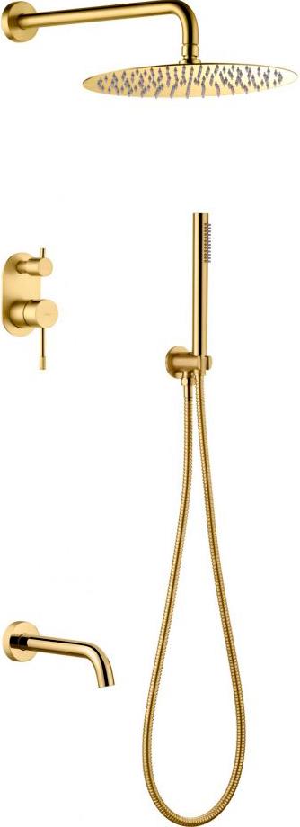 Душевой комплект Boheme Uno 464-2-G gold (ручной, тропический душ, смеситель. шланг, держатель душа,излив), встраиваемый, цв. золото, ZZ