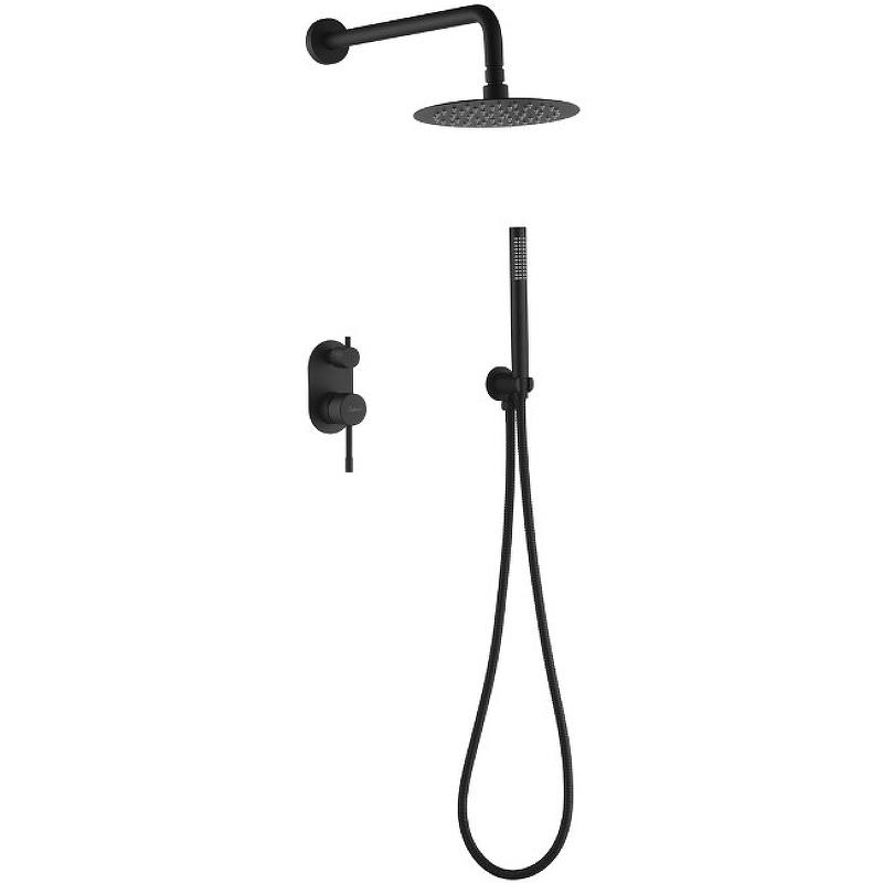 Смеситель встроенный + верхний+ ручной душ (комплект) Uno 464-B С ВНУТРЕННЕЙ ЧАСТЬЮ, черный ZZ