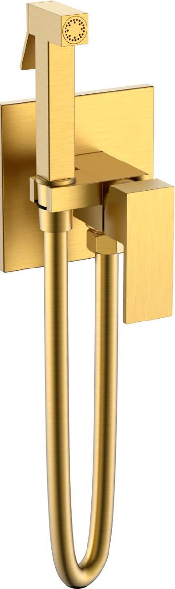 Гигиенический душ со смесителем, с вннутренней частью (душевой шланг, держатель д/душа), цв. мат. золото, ZZ