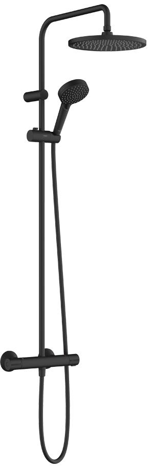 Смеситель для душа (термостат) со стац.верхним душем 240мм, ручной душ, шланг в компл., (цв.матовый черный), Vernis Blend Showerpipe 240 1jet ZZ