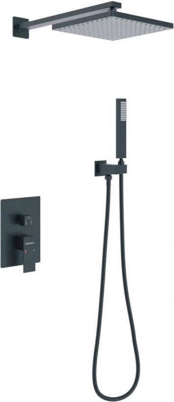 Душевой комплект : встраиваемый смеситель + внутренняя часть, верхний/ручной душ, цв. черный