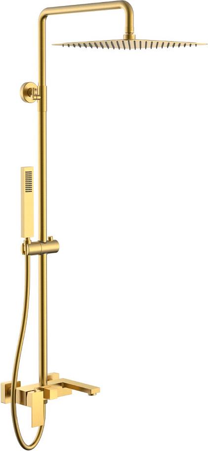 Душевой стойка Qubic д/душа со смесителем (ручной/верхний душ, смеситель, шланг, держатель), цв. матовое золото,  ZZ