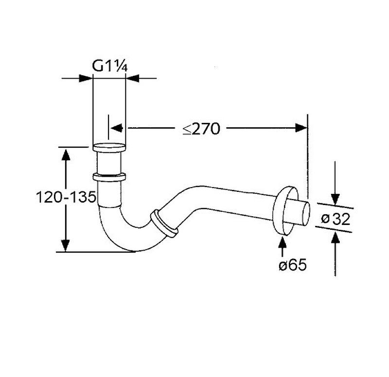 Сифон трубчатый для биде G1 1/4*32 с отводной дугой и отражателем,хром