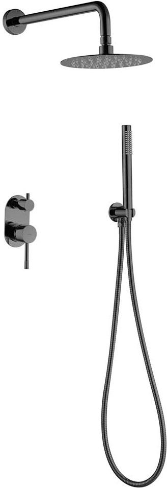 Смеситель для душа встроенный + верхний+ ручной душ (комплект) Uno Shine Gun Metall С ВНУТРЕННЕЙ ЧАСТЬЮ, черный ZZ