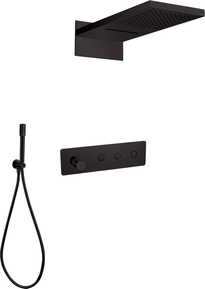 Душевая система скрытого монтажа (cмеситель+ручной душ+верхний душ), цв.матовый черный ZZ