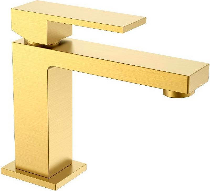 Смеситель для раковины Qubic, без донного клапана, цв. матовое золото, ZZ