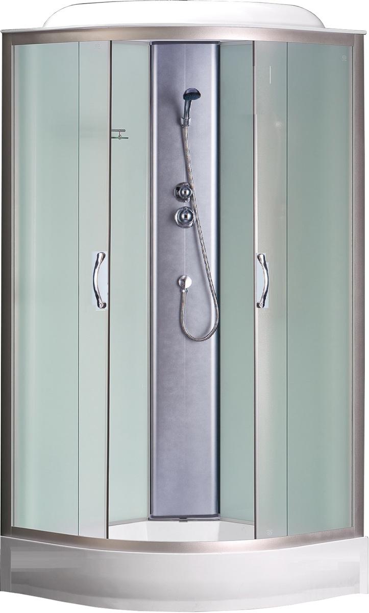 Душевая кабина90х90х215, поддон 13 см, с крышей, четверть круга, стекло матовое 4мм, поддон 13 см, профиль хром, ZZ
