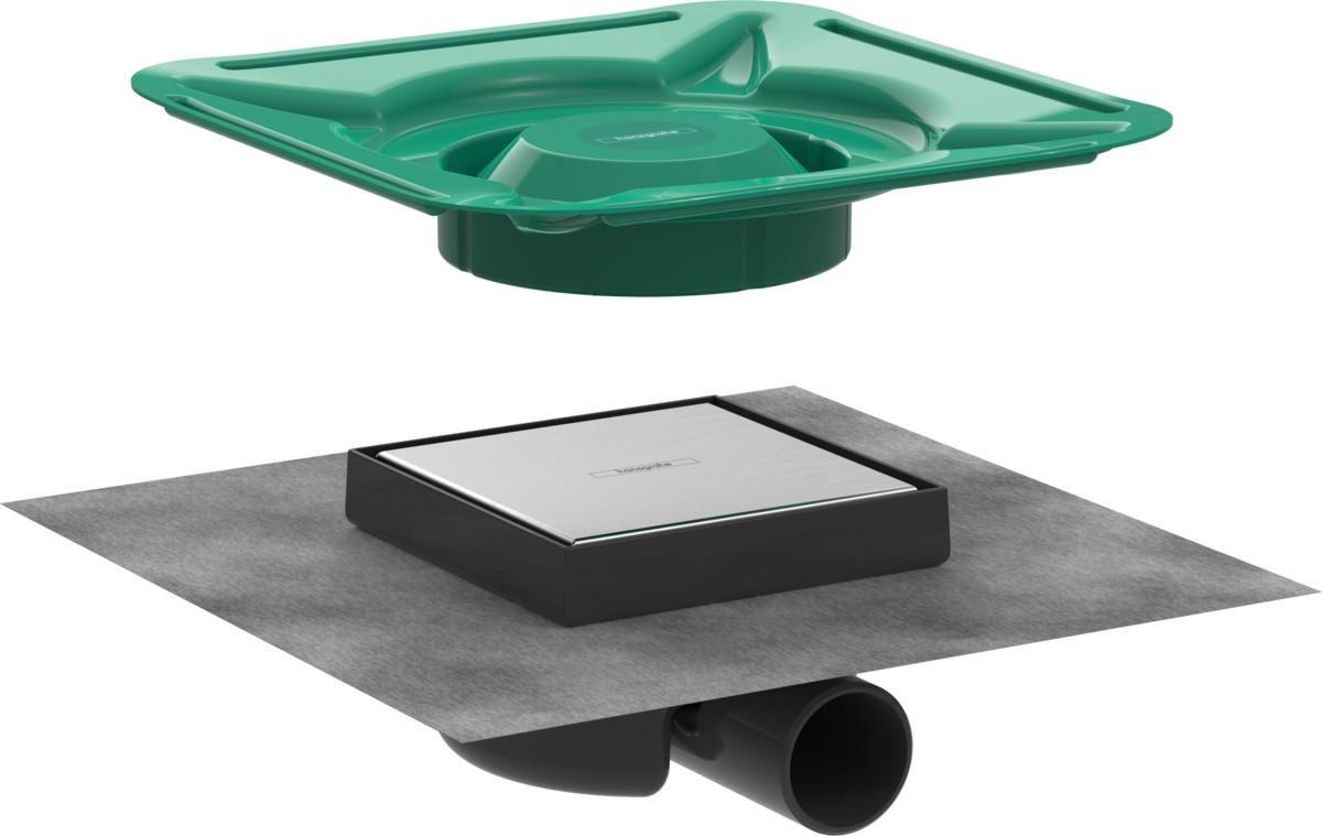 Трап для душа, выпуск гориз.50мм, min h устан.78мм, для облиц.плиткой,(пластик,решетка нерж.сталь Brushed Stainless Steel,150х150мм),RainDrain Spot ZZ