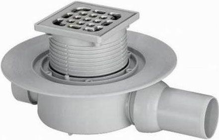 Трап с "Сухим" затвором, h=75мм, выход вбок DN 50мм, 0,9л/с, (пластик цв. серый), решетка из нерж.стали, рамка пласт., 100х100мм, в компл., Viega ZZ