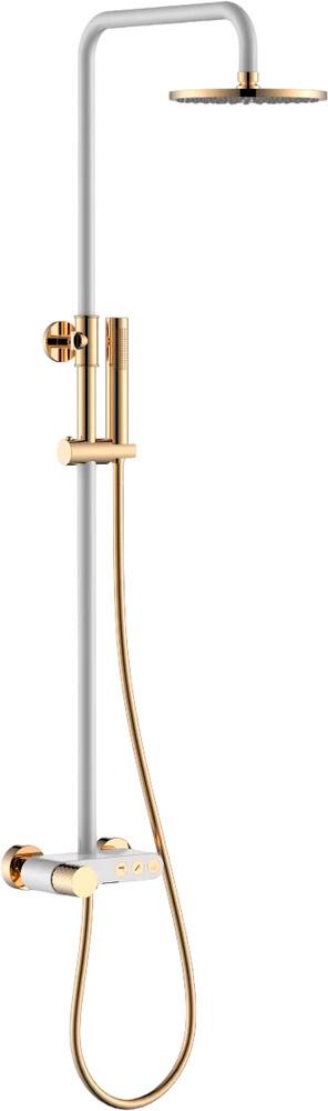Смеситель для ванны с душем STICK WHITE DIAMOND GOLD, излив д/ванны, ручной+верхний душ, цв.золото / белый ZZ