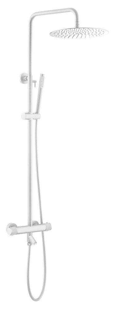 Душевая стойка Uno 468-T-MW matt white c термостатом, излив для ванны, цв. белый матовый, ZZ