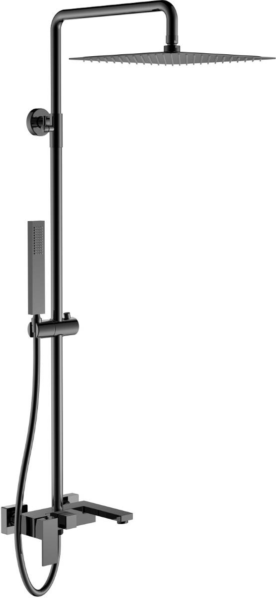 Душевой стойка Qubic 478-SGM shinny gun metal д/душа со смесителем (ручной/верхний душ, смеситель, шланг, держатель), цв. сталь глянец,  ZZ