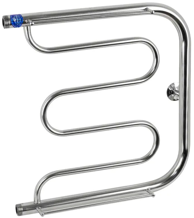 Полотенцесушитель фокстрот с полкой, 500х500 мм, труба - "1" x 2 мм, нержавеющая сталь, полированная, БЕЗ фитингов подключения ZZ