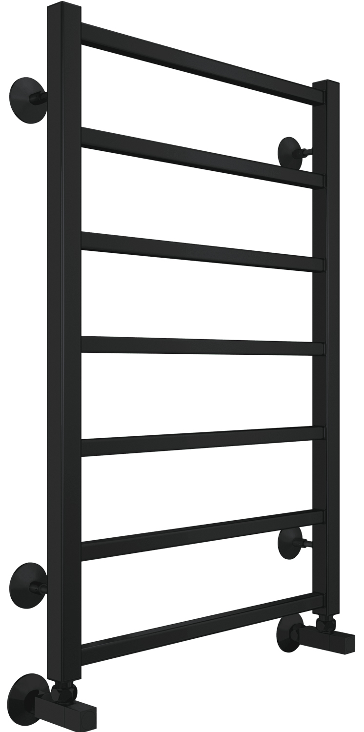 (ЦЕНА ПО ЗАПРОСУ)Полотенцес-ль вод. "Контур" П7 500х800, подкл. ниж., угол. со сгоном, эксцентрики, отраж. в компл., черн. мат. (RAL 9005 матовый), ZZ