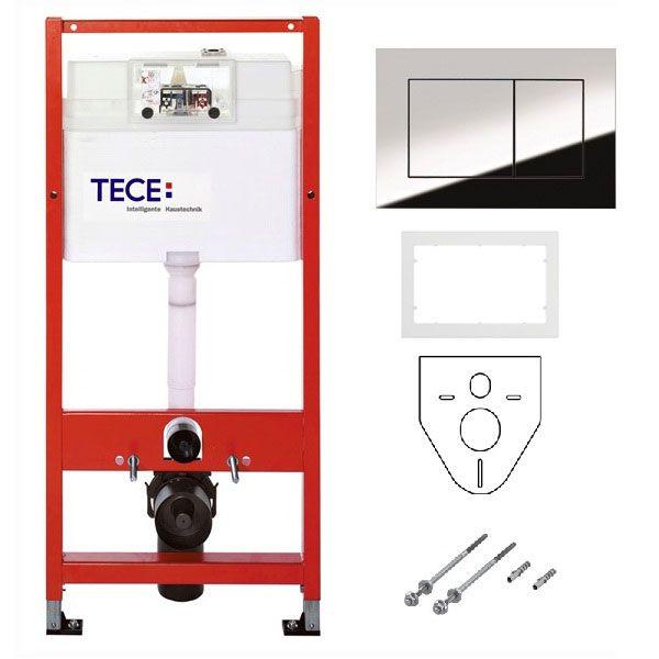 Комплект для установки подвесн.унитаза, (застенный модуль, крепёж, прокладка звукоиз, панель 2-го смыва TECEnow пластик цв.ХРОМ ГЛЯНЕЦ), TECEbase 2.0