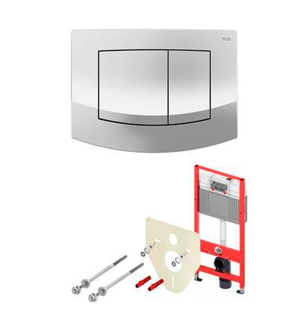 Комплект для установки подвесн.унитаза, (застенный модуль, крепёж, прокладка звукоиз, панель 2-го смыва ТЕСЕambia пластик цв.ХРОМ ГЛЯНЕЦ)TECEbase2.0ZZ