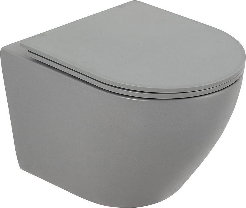 Унитаз подвесной, безободковый, 490х360мм, без сиденья, крепеж в компл., (цв.серый матовый), Colorato ZZ