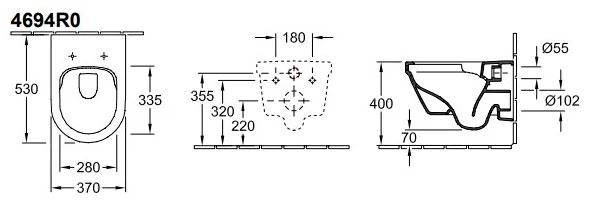 Унитаз подвесной, 370х530мм, с открытой кромкой смыва, (без сиденья), круглая модель, (цв. 01 white), Architectura ZZ