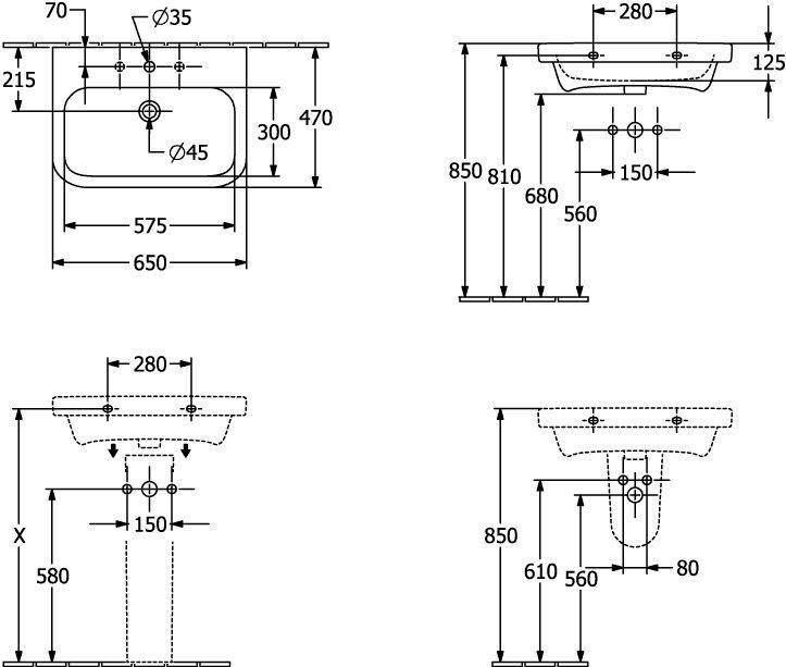 Раковина 650х470мм, 1 отв. д/смес., с переливом, (цв. R1 white cer+), Architectura ZZ