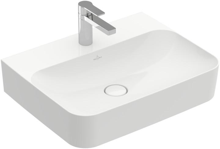 Раковина 600х470xh125мм,1 отв.д/смес, с переливом, с запираемым клапаном с керам.крышкой, накл.на столеш./подвесн.,(цв.R1 white alpin cer+), Finion ZZ