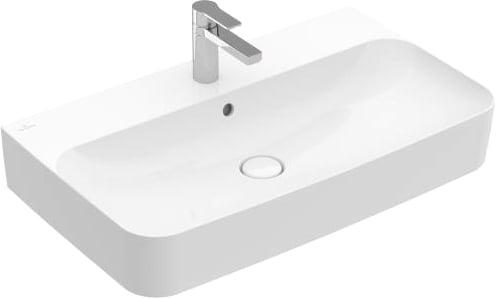 Раковина 800х470xh130мм,1 отв.д/смес, с керамич.крышкой клапана, накл.на столеш./подвесная,(цв.R1 white alpin cer+), Finion ZZ