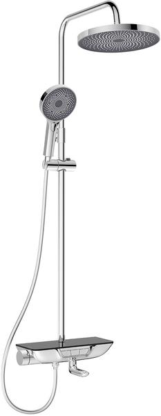 Душевая стойка, кнопочное управление, смеситель с изливом, ручной + верхний душ, шланг -150 см, цв. хром