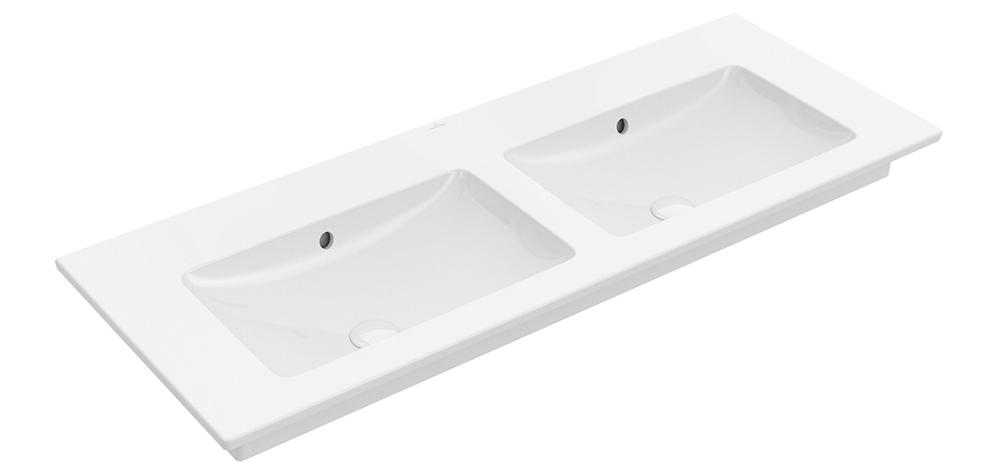 Раковина 1300х500мм, двойная, 2 отв. д/смес., с переливом, для установки с мебелью, (цв. 01 white), Venticello ZZ